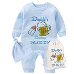 YSCULBUTOL Baby Twins Father Day Daddy Drinking Buddy Newborn Baby Girls Boys Jumpsuit Baby Clothes, Blue Dad Drinking, 0-3 Months