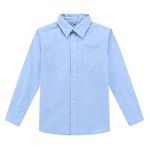 BIENZOE Big Boy's School Uniform Long Sleeve Button Down Oxford Shirt Blue 12