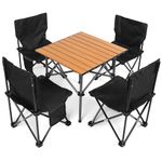 BELLE VOUS (5-Piece Black Camping Chair & Table Set - Portable Folding Seats for Outdoor/Indoor Use - Ideal for Picnic, BBQ, Garden Parties & Travel