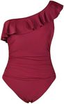 Hilor Women's Tummy Control Swimsuits One Shoulder One Piece Bathing Suits Plus Size Swimwear Red 18