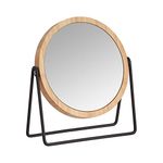 Amazon Basics Round Tabletop Mount Dressing Table Mirror with Silver and Bamboo Rim-1X/5X Magnification, 18.3 x 7.3 x 20.7 cm