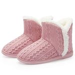 TUOBUQU Slipper Boots Women Winter Warm Fuzzy House Knit Bootie Slippers Ladies Fluffy Plush for Indoor Pink M 5-6