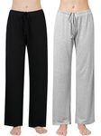 Ymmchy Women's Pajama Pants Soft Pyjama Bottoms Lounge Trousers Sleep Pants with Pockets 2-Pack Black/Gray XL