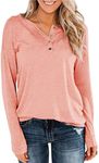 Topstype Womens Henley Tops Long Sleeve Cotton Shirts Thermal Pullover Casual Loose Fit Henley Neck Tunics Light Red