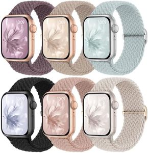 6 Pack Braided Stretchy Bands Compatible with Apple Watch Band 38mm 40mm 41mm 42mm 44mm 45mm 46mm 49mm Women Men, Adjustable Nylon Solo Loop Elastic Straps for iWatch Series 10 9 8 7 6 5 4 3 SE Ultra