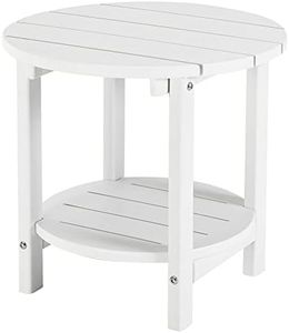 LZRS Round Adirondack Side Table Double End Table, Outdoor Side Tables for Patio, Backyard,Pool, Indoor Companion, Easy Maintenance & Weather Resistant(White)