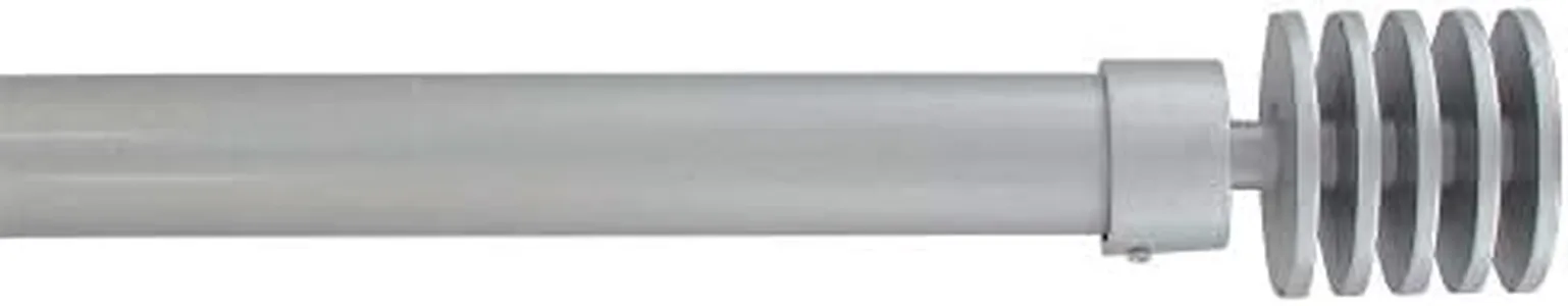 Adjustable Single Curtain Rod 50"-82" with Layered Disc Finials and Brackets, Gray