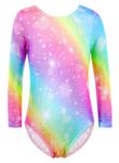 DAXIANG Gymnastics Leotard for Girl Long Sleeve Toddler Dance Biketards Dance Clothes Purple Snowflake Gold Sparkly Mermaid, Rainbow, 7-8 Years