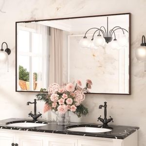 TETOTE 60 x 36 Inch Oil Rubbed Bronze Bathroom Mirror Beveled Frame Vanity Mirror, Tempered Glass, Shatterproof, for Modern Bedroom, Entryway, Living Room