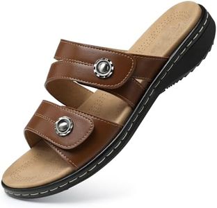 SHIBEVER Flat Sandals Women Dressy: Non Slip, Arch Support, Orthopedic, Plantar Fasciitis Comfortable Walking Sandal, 2812-brown, 8.5