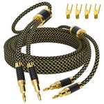 Mygatti Hi-Fi Speaker Cable 4 Feet, with Banana Plugs and Convertible Gold Plated Y Spade Connectors, (Silver Plated Copper Wire, 16AWG, Multiple Shield, Nylon Braided), for HiFi Sound, Audiophiles