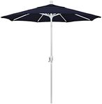 California Umbrella 7.5 Inch Round Aluminium Market Umbrella, Crank Lift, Push Button Tilt, White Pole, Navy Blue Olefin