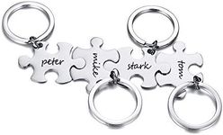 XUANPAI Puzzle Keychains, 4 Piece Jigsaw Key Ring Personalized Friendship BFF Couple Keyrings Family Best Friend Forever Custom Stainless Steel Jewellery Love Gift for Men Women Boys Girls,Silver