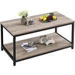 Yaheetech Industrial Coffee Table for Living Room, Large Side Table with Metal Leg and Storage Shelf, Grey, 100x50x45cm