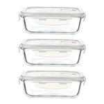 Femora Borosilicate Glass Food Storage Container with Air Vent Lid, Rectangular, 620 ML, Set of 2