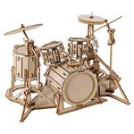 ROBOTIME 3D Wooden Puzzles for Adults Miniature Musical Instrument Model Kits for Boys Laser Cut Jigsaw (Drum)