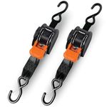 CargoBuckle Mini G3 Retractable Ratchet Straps with Dual S-Hooks, 1400 lbs Break Strength, 1-Inch Width X 6 ft Reach, Auto Ratchet Straps for Trailers, Toy Haulers, ATVs, and Motorcycles - 2 Pack