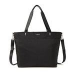 Baggallini Women's Carryall Weekender Travel Tote Lightweight Nylon Zipper Top Beach Bag Personal Item W/Luggage Sleeve, Black-Large