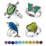 4Pcs Mood Ring for Girls Color Changing Rings Set Adjustable Butterfly Heart Mood Rings for Women Gifts