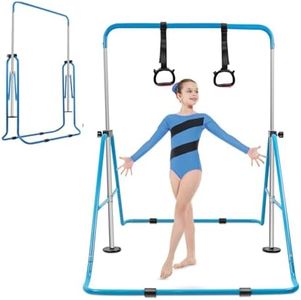 YEEGO DIRECT Gymnastic Bars for Kids,Folding Horizontal Kip Bars Height Adjustable Horizontal Monkey Bars Gymnastics Bars for Home Ages 8-12 Blue