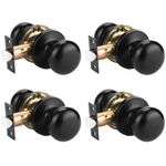 GOBEKOR 4 Pack Passage Doorknobs Black Finish, Interior Door Handle Knob Keyless, Closet and Hallway Door Knob, Modern Round Door Handle Lock Colonial Door Knob, Reversible for Right/Left Handed Door