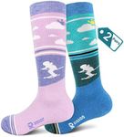 RIOROO Kids Ski Socks Merino Wool, 2/3 Pairs Winter Warm Thermal Socks, Skiing Snowboarding Socks for Toddler Boys and Girls, Pink & Green, Small