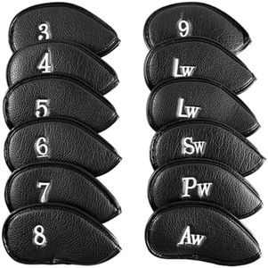 12 Pcs Golf Club Head Covers with Embroidered Labels, Leather Headcovers for Golf Clubs, Durable and Stylish Head Covers for Golf Clubs