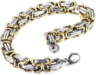 MOWOM 8.0mm Byzantine Bracelet for Men Women Boy Girl Boyfriend Stainless Steel Chain Wrist Link Chunky Biker Style Jewelry Gift, Metal,