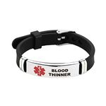 Luluadorn Mens Red Medical Alert ID Blood Thinner Bracelet Emergency First Aid Laser Engraved Health Alert Adjustable Silicone Wristband Bracelet