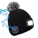 TAGVO Bluetooth Beanie Hat with LED Headlight, USB Rechargeable LED Beanie Cap with Headphones Built-in Stereo Speakers & Mic, Lighted Cap for Camping Running Skiing Hiking Cycling, Women Tech Gifts