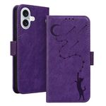 Dabaca Flip Case for iPhone 16,iPhone 16 Wallet Case,Premium PU Leather Star Cat Patterns Flip Folio Book Cover Magnetic Closure Protective Cases with [Card Slots] [Stand],Purple