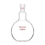 StonyLab Borosilicate Glass Heavy Wall Single Neck Flat Bottom Boiling Flask, with 24/40 Standard Taper Outer Joint, 1000ml