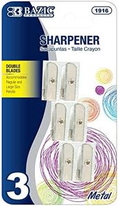 BAZIC Pencil Sharpener Metal Silver Dual Blades, Standard & Jumbo Size Pencils Crayon, Double Blade Sharpeners (3/Pack), 1-Pack