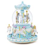 Carousel Music Box Gift, Blue Carousel Horse Snow Globe Wife Girlfriend Daughter Mom Son Birthday Anniversary Valentine Merry Go Round with Lights Play You Are My Sunshine