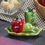 Kookee Ceramic Salt and Pepper Shakers Set with Tray for Dining Table Used as Namak Dhani, Shaker, Sprinkler, Spices Dispenser for Home, Kitchen and Restaurant (9969)