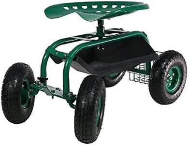 Sunnydaze Rolling Gardening Cart with Adjustable 360-Degree Swivel Seat - Utility Tool Tray and Storage Basket - Green