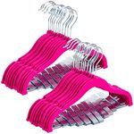 Juvale 24 Pack Hot Pink Velvet Hangers with Clips for Kids, Baby Nursery, Children's Closet, Dresses, Shirts, Pants, Skirts, Ultra Thin, Nonslip, Space-Saving (12 Inches)