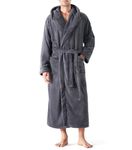 DAVID ARCHY Men's Hooded Coral Fleece Velvet Robe Full Length Bathrobe(Drak Gray-Coral Fleeced,S)