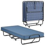 KOMFOTT Folding Bed with Mattress Twin Size, Foldable Rollaway Bed with 5” Memory Foam Mattress for Adults, Portable Fold Up Guest Bed with Sturdy Steel Frame on Wheels for Home & Office (75” x 38”)