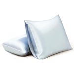 SILKTALE 100% Mulberry Silk Pillowcase without Zipper Set of 2,Both Sides Pure Silk Housewife Pillow Case for Hair and Skin,19 Momme Grade 6A,Light Blue,Queen Size 50x75cm