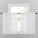 NICETOWN White Kitchen Curtains 36 inch Length for Small Windows, Rustic Semi Sheer Decorative Basement Window Treatments with Rod Pocket & Back Tab for Cafe, 1 Pair, 52 inch Wide