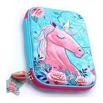 ShopNGift Synthetic Premium Stylish Unicorn Owl Print Large Capacity Hardtop Eva Pencil Case Organizer School Kids Girls Women Pen Holder Pouch Multipurpose (Unicorn Blue)