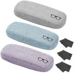 3 Pack Hard Shell Eyeglasses Case, Unisex Portable Glasses Protection Case for Glasses, Linen Fabrics Eyeglasses Case with 3 Eyeglass Cleaning Cloth