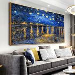 Framed Canvas Wall Art for Bedroom Van Gogh Oil Paintings - Starry Night Over The Rhone - Impressionism Aesthetic Canvas Prints Large Artwork for Living Room Bedroom Office Home 20"x40"