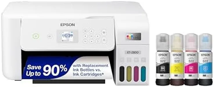 Epson EcoTank ET-2800 Wireless Color All-in-One Cartridge-Free Supertank Printer with Scan and Copy â€“ The Ideal Basic Home Printer - White, Medium