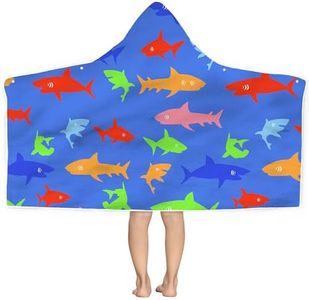 Hexagram Summer Bright Hooded Beach Towel, Sharks Lover Kids Poncho Towel for Boys Girls, Quick Dry 30''x50” Bath Towel for Pool Swiming Boys Gifts