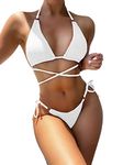 Didabotak Bikini Swimsuit for Women Brazilian Bottom Triangle Bikinis Top Bathing Suit Thong Bikini Set (White, Small)