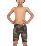 PIQIDIG Youth Boys Swim Jammers Solid Swimsuit Quick Dry Athletic Swimming Shorts UPF 50+ Sun Protection, Army Green Camouflage, X-Small