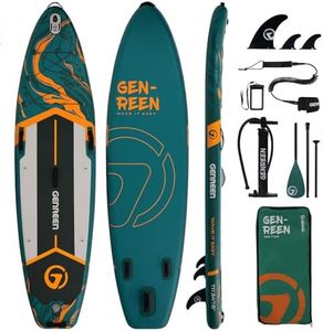 GENREEN Paddle Board sup Stand up Paddle Board Newly Improved 2 Side Layers 450LBS Quality Inspection×5 11'×34''×6'' for JP customers paddleboards Fishing Family Pet Friendly (Forest Green)