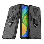 CEDO Rugged Redmi Note 9 (4G) Defender Case | Rotating Ring Holder & Kickstand in-Built | Military Grade Armor | Bumper Back Cover (Black)